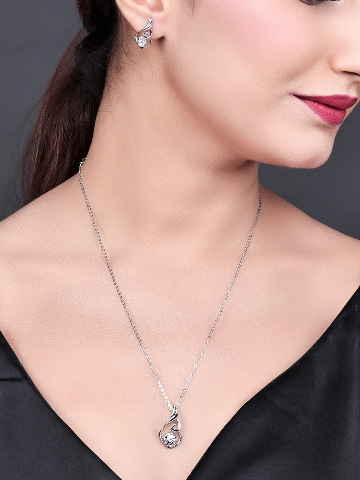 Pissara by Sukkhi Glittery 925 Sterling Silver Cubic Zirconia Pendant Set For Women And Girls|with Authenticity Certificate, 925 Stamp & 6 Months Warranty PS104643