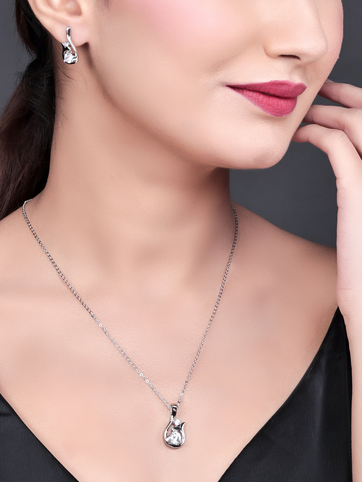 Pissara by Sukkhi Lovely 925 Sterling Silver Cubic Zirconia Pendant Set For Women And Girls|with Authenticity Certificate, 925 Stamp & 6 Months Warranty PS104644