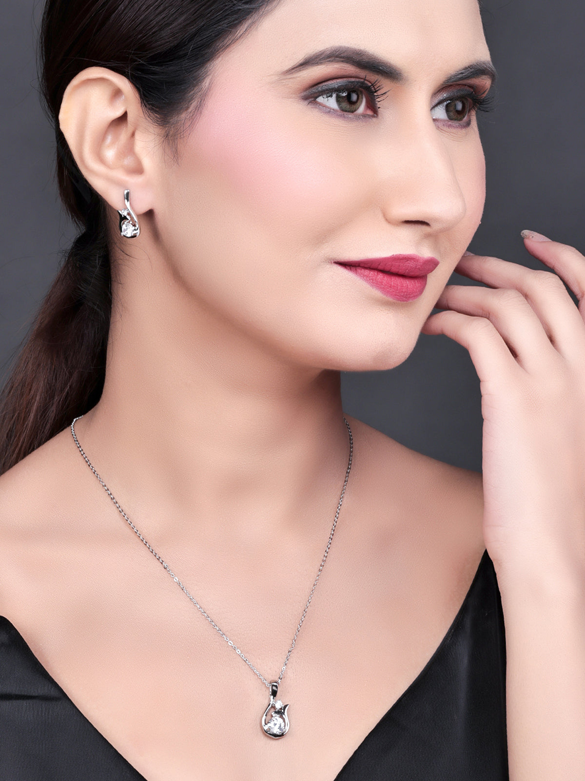 Pissara by Sukkhi Lovely 925 Sterling Silver Cubic Zirconia Pendant Set For Women And Girls|with Authenticity Certificate, 925 Stamp & 6 Months Warranty PS104644