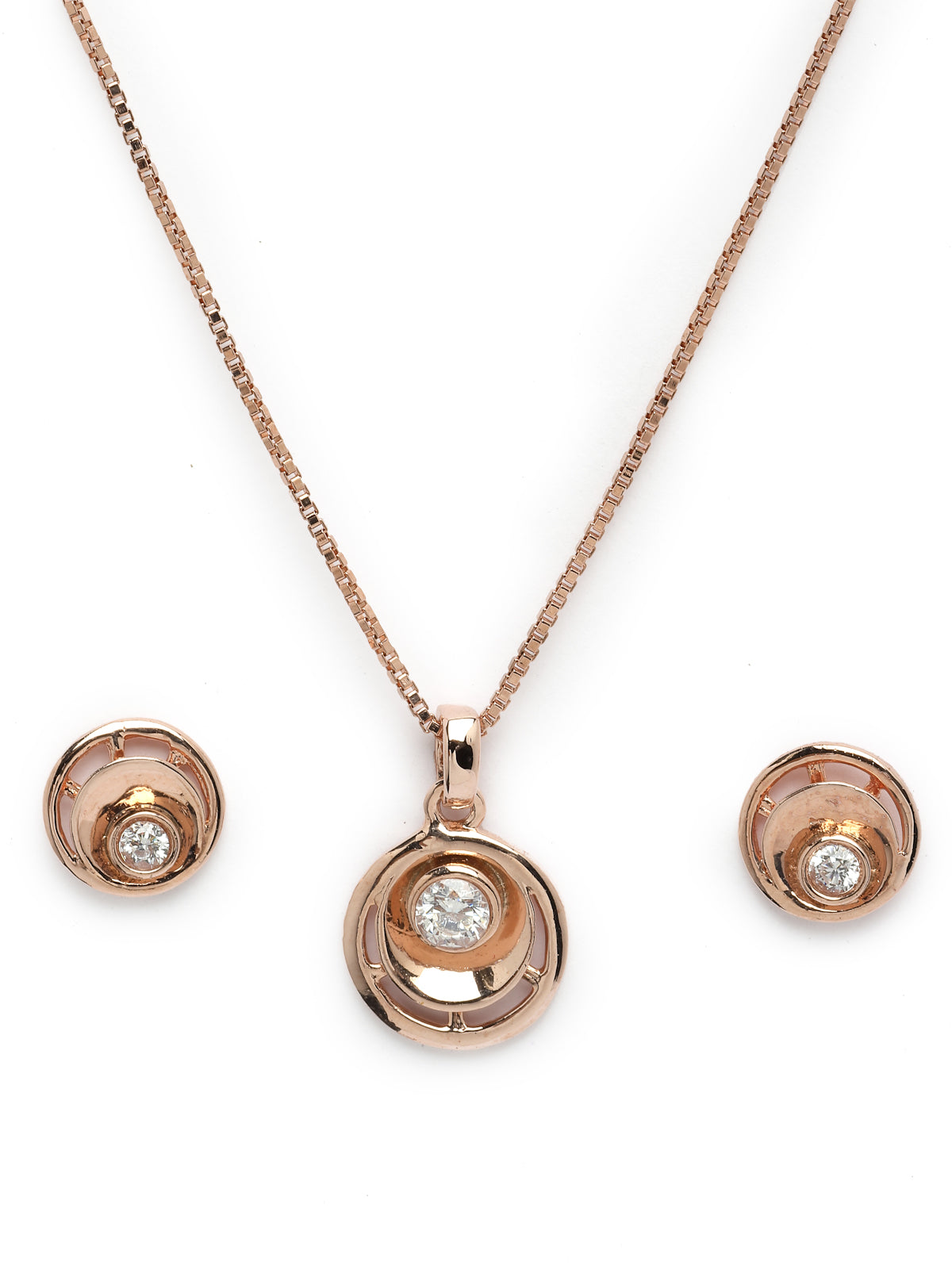 Pissara by Sukkhi Sleek 925 Sterling Silver Round Shaped Rose Gold Plated Cubic Zirconia Pendant Set For Women & Girls|with Authenticity Certificate, 925 Stamp & 6 Months Warranty PS105214