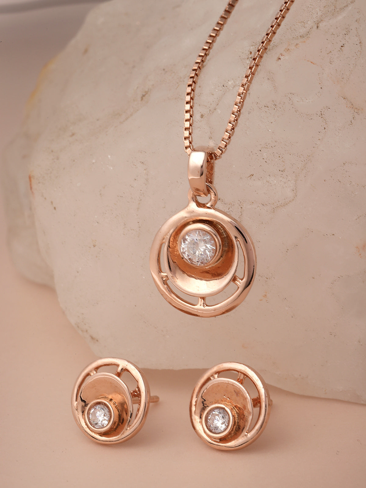 Pissara by Sukkhi Sleek 925 Sterling Silver Round Shaped Rose Gold Plated Cubic Zirconia Pendant Set For Women & Girls|with Authenticity Certificate, 925 Stamp & 6 Months Warranty PS105214