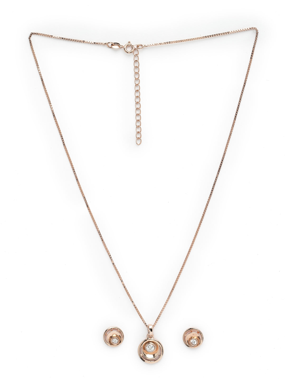 Pissara by Sukkhi Sleek 925 Sterling Silver Round Shaped Rose Gold Plated Cubic Zirconia Pendant Set For Women & Girls|with Authenticity Certificate, 925 Stamp & 6 Months Warranty PS105214