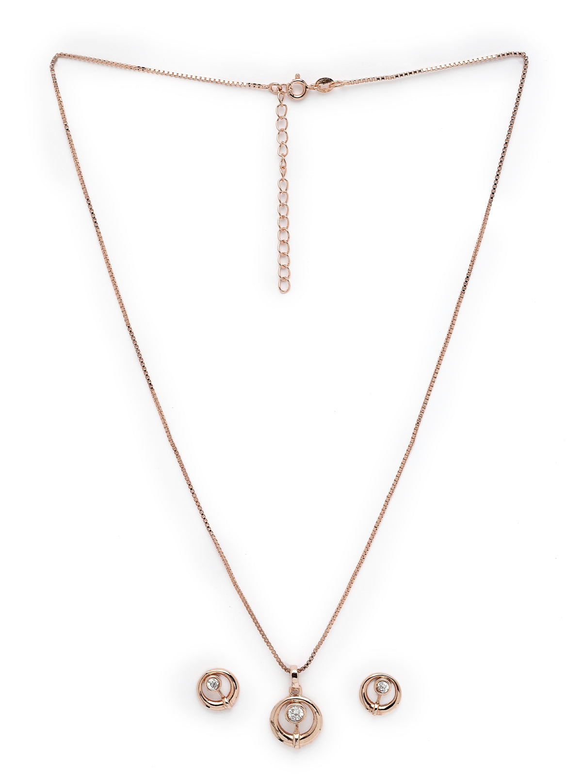 Pissara by Sukkhi Lavish 925 Sterling Silver Round Shaped Rose Gold Plated Cubic Zirconia Pendant Set For Women & Girls|with Authenticity Certificate, 925 Stamp & 6 Months Warranty PS105215