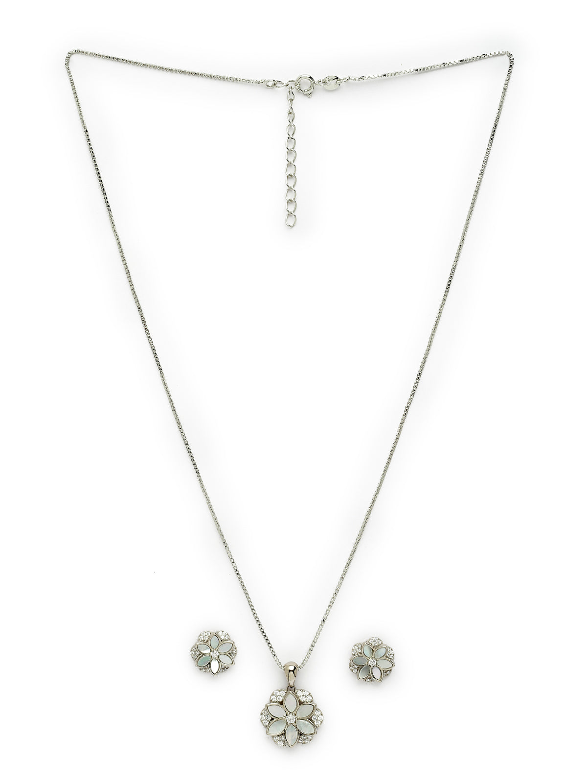 Pissara by Sukkhi Attractive 925 Sterling Silver Floral Shaped Cubic Zirconia Pendant Set For Women & Girls|with Authenticity Certificate, 925 Stamp & 6 Months Warranty PS105216