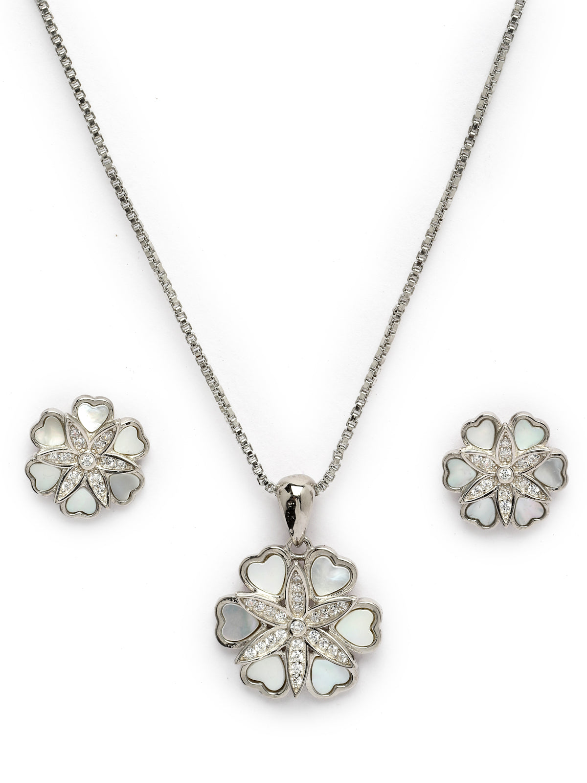 Pissara by Sukkhi Trendy 925 Sterling Silver Floral Shaped Cubic Zirconia Pendant Set For Women & Girls|with Authenticity Certificate, 925 Stamp & 6 Months Warranty PS105217