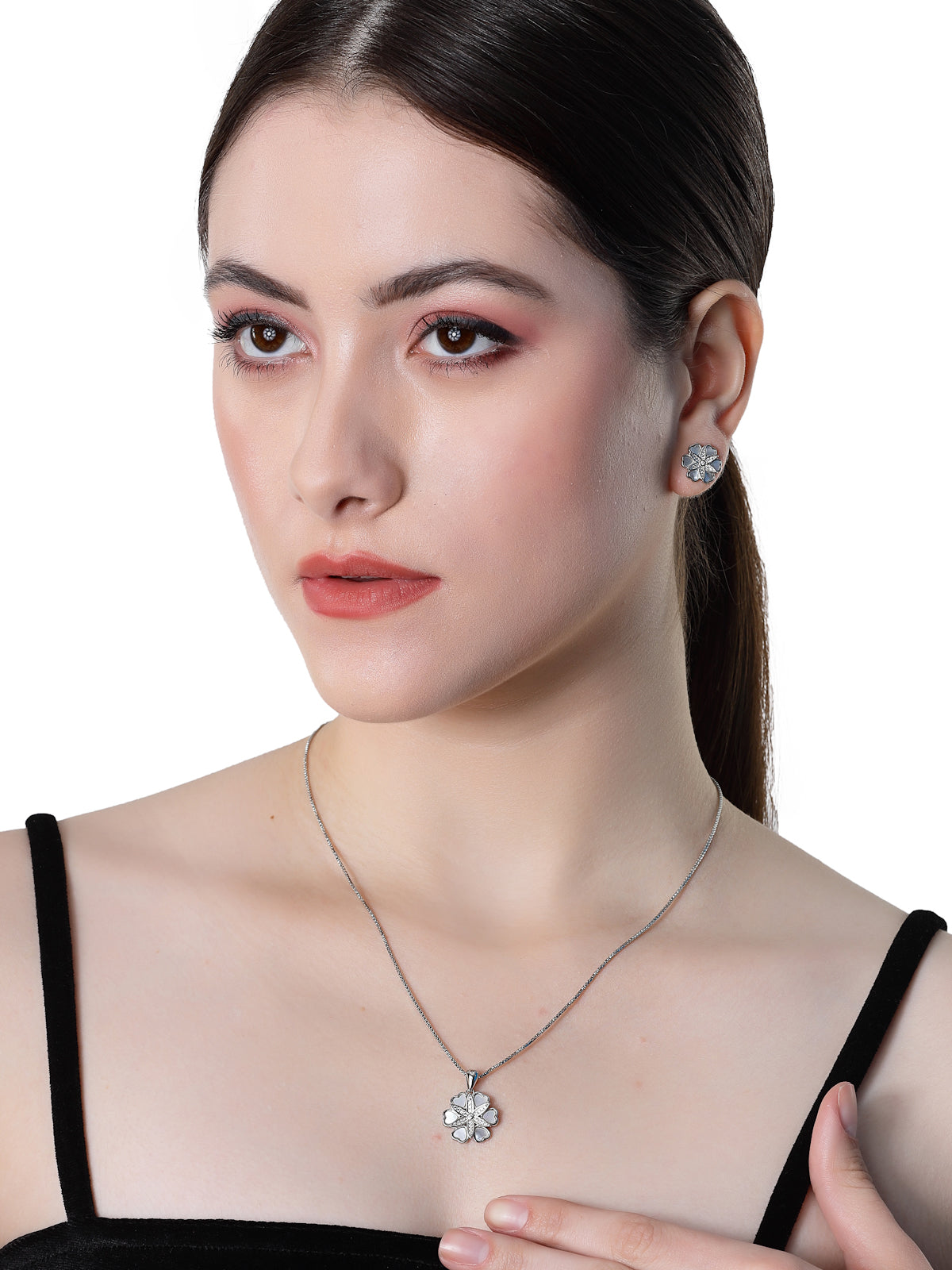 Pissara by Sukkhi Trendy 925 Sterling Silver Floral Shaped Cubic Zirconia Pendant Set For Women & Girls|with Authenticity Certificate, 925 Stamp & 6 Months Warranty PS105217