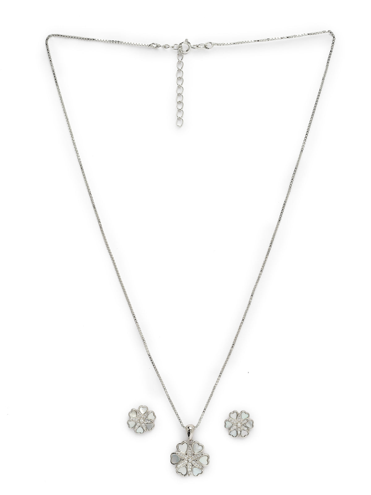 Pissara by Sukkhi Trendy 925 Sterling Silver Floral Shaped Cubic Zirconia Pendant Set For Women & Girls|with Authenticity Certificate, 925 Stamp & 6 Months Warranty PS105217