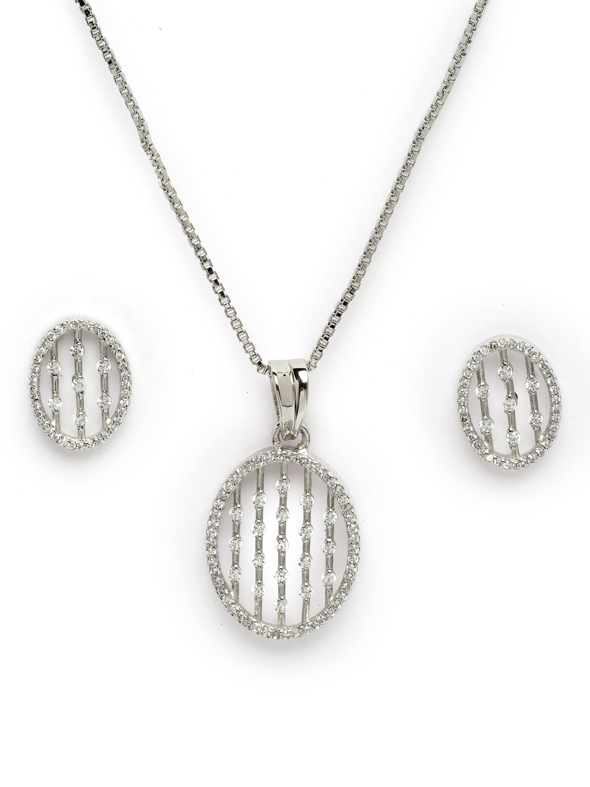 Pissara by Sukkhi Incredible 925 Sterling Silver Oval Shaped Cubic Zirconia Pendant Set For Women & Girls|with Authenticity Certificate, 925 Stamp & 6 Months Warranty PS105218