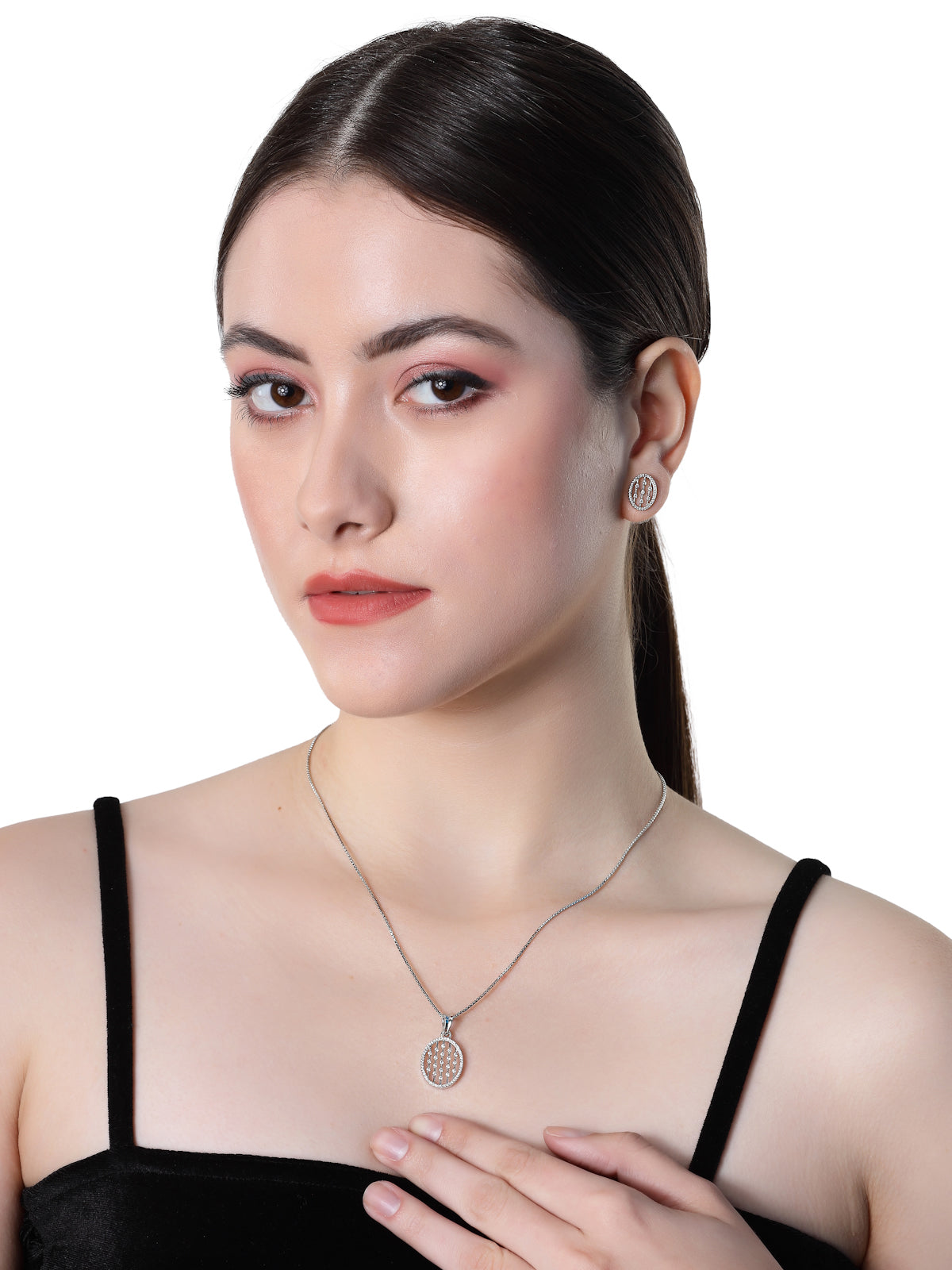 Pissara by Sukkhi Incredible 925 Sterling Silver Oval Shaped Cubic Zirconia Pendant Set For Women & Girls|with Authenticity Certificate, 925 Stamp & 6 Months Warranty PS105218