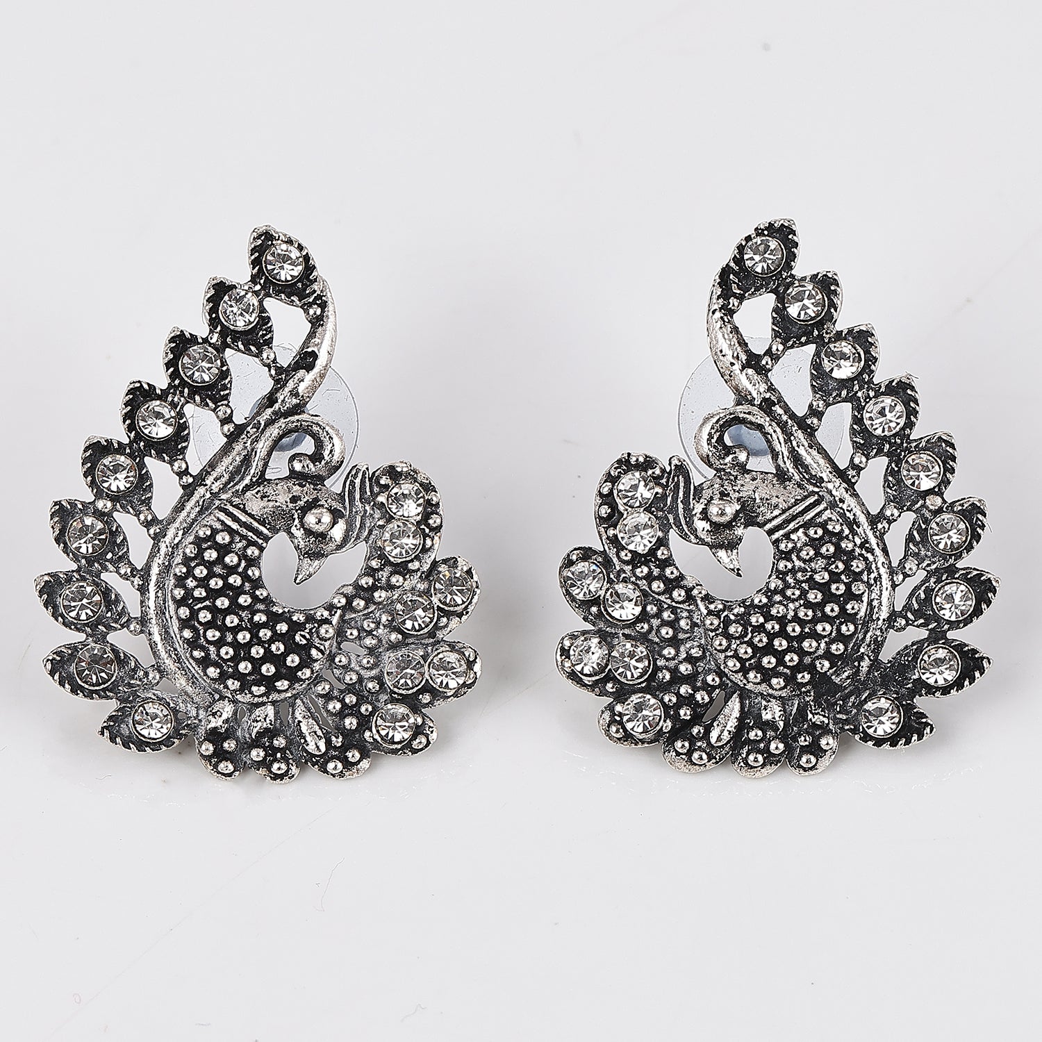 Sukkhi Peacock Oxidised Silver Studs Earring for Women