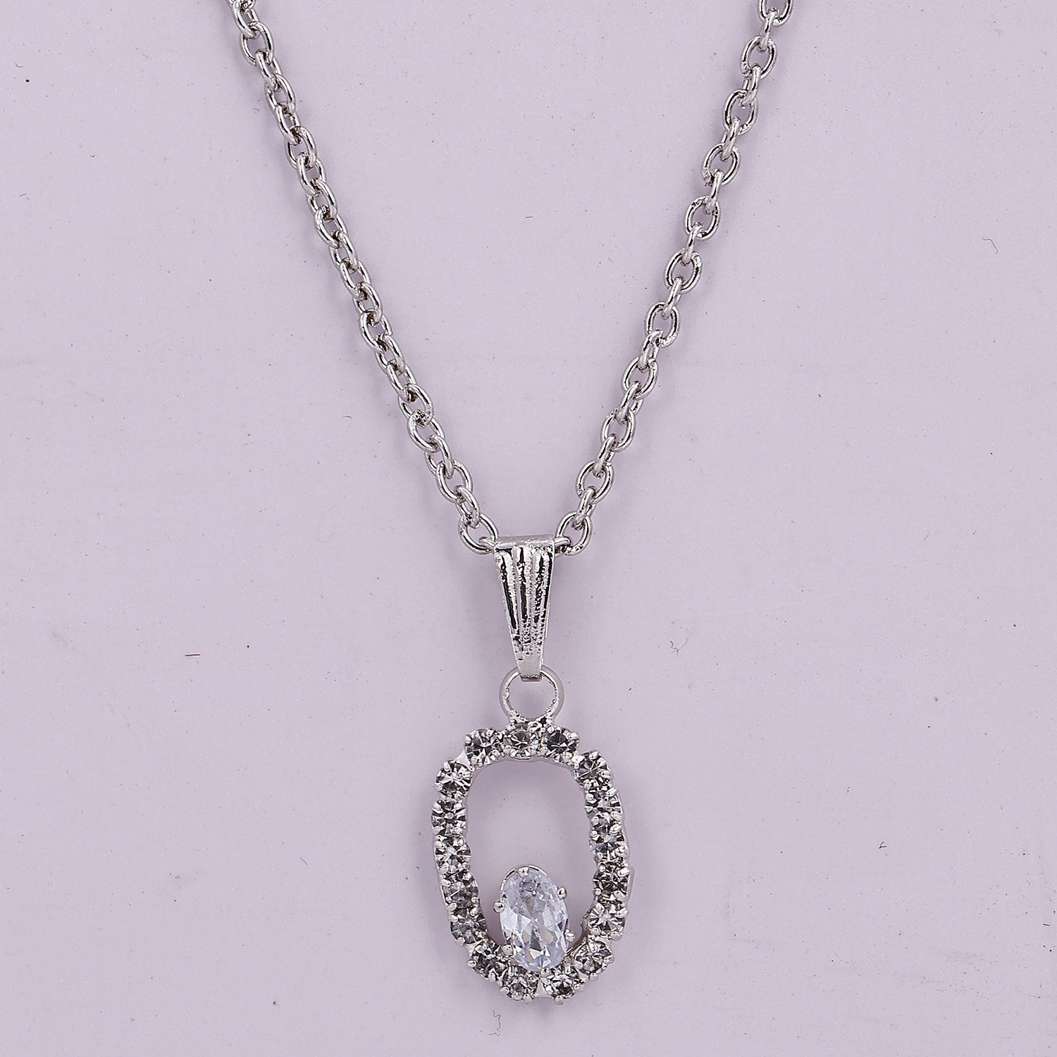 Sukkhi Lovely AD Stones Silver Pendant with Chain Set For Women