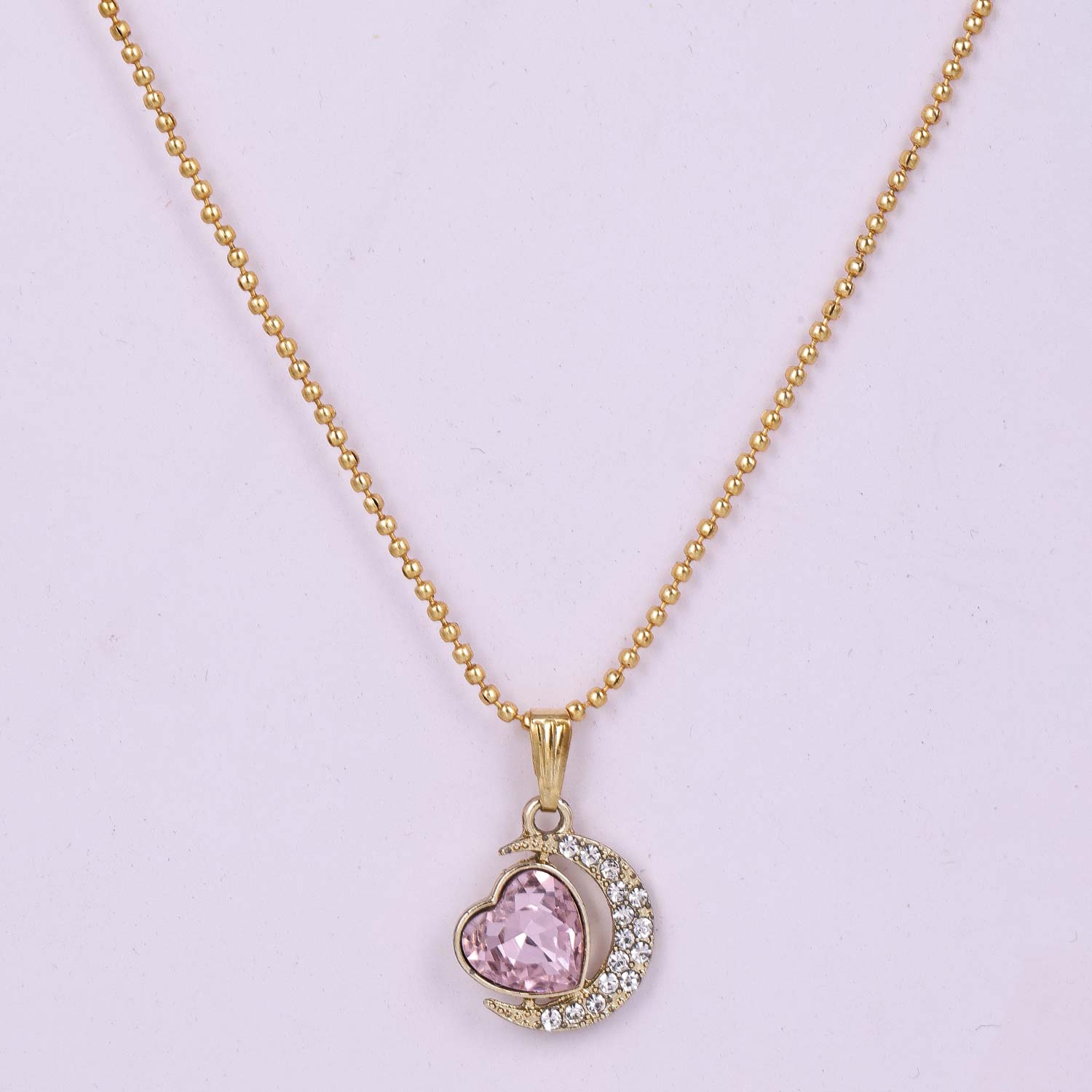 External Gold Plated Purple Heart Shaped Pendant with Chain for Women