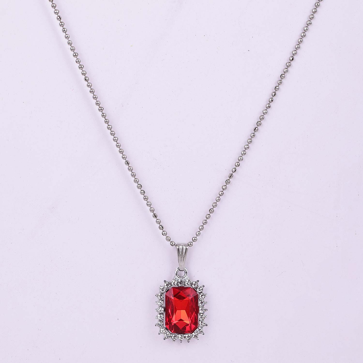 Fashion-Forward Silver Red Rectangle Shaped Pendant with Chain for Women