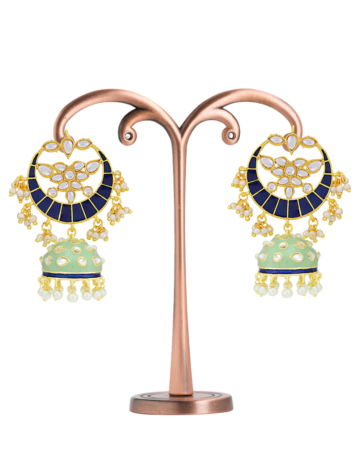 Sukkhi Sparkling Pearl Gold Plated Kundan Meenakari Chandbali Earring for Women SKR56745