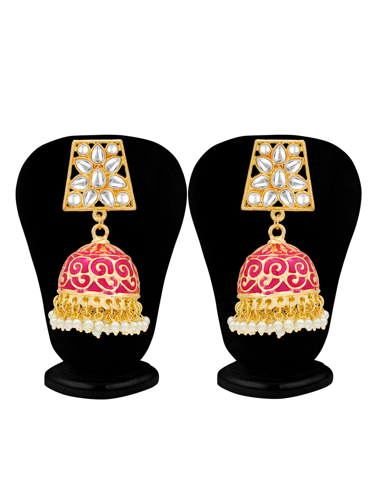 Sukkhi Gorgeous Pearl Gold Plated Kundan Meenakari Jhumki Earring for Women SKR56770