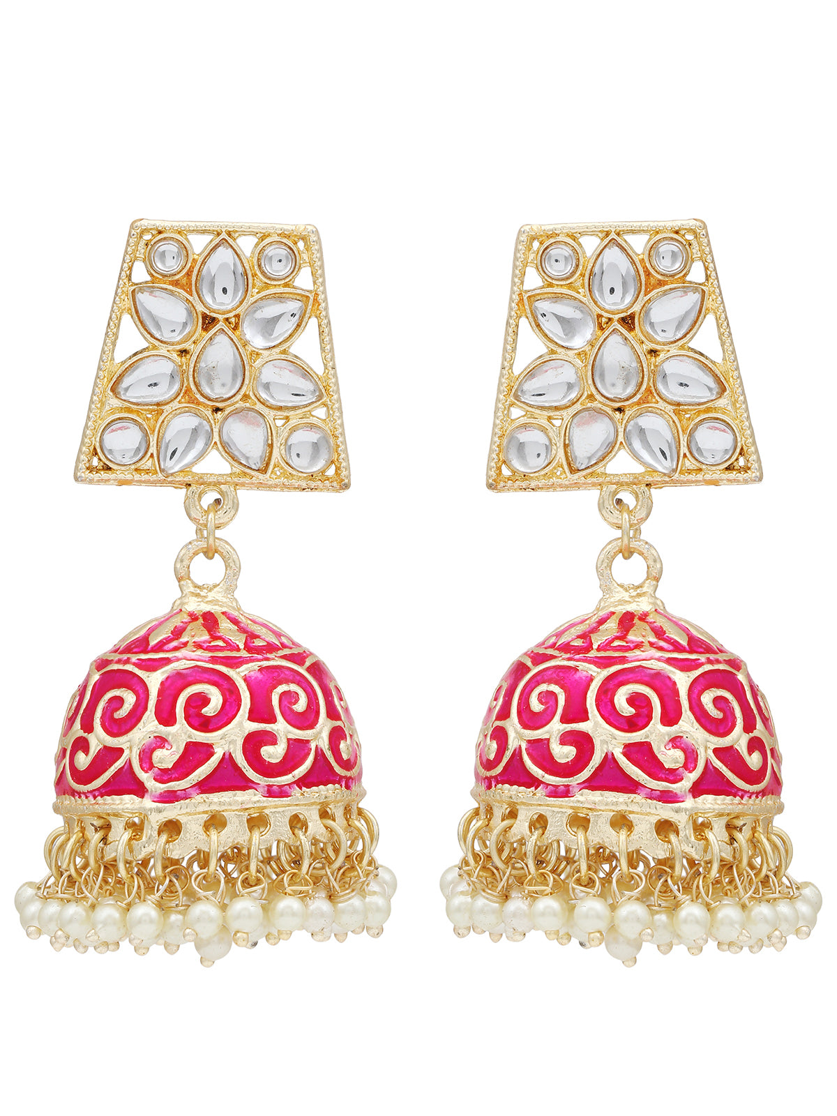 Sukkhi Gorgeous Pearl Gold Plated Kundan Meenakari Jhumki Earring for Women SKR56770