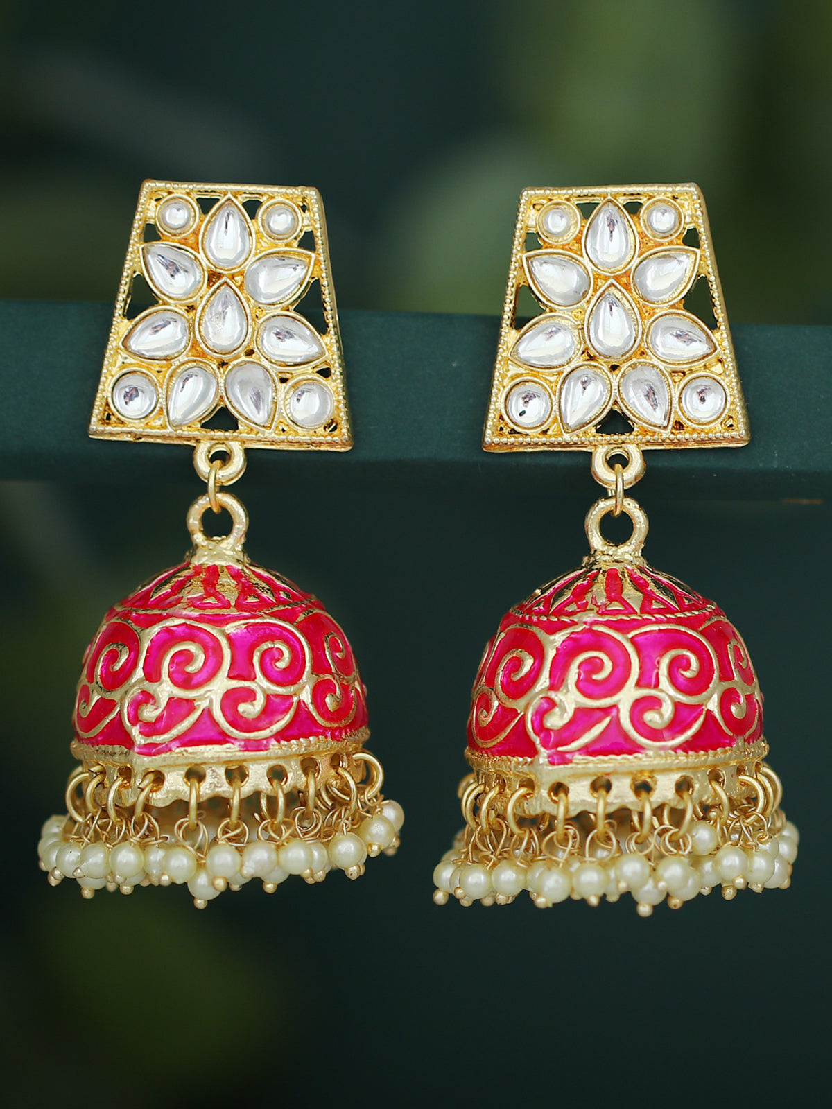 Sukkhi Gorgeous Pearl Gold Plated Kundan Meenakari Jhumki Earring for Women SKR56770