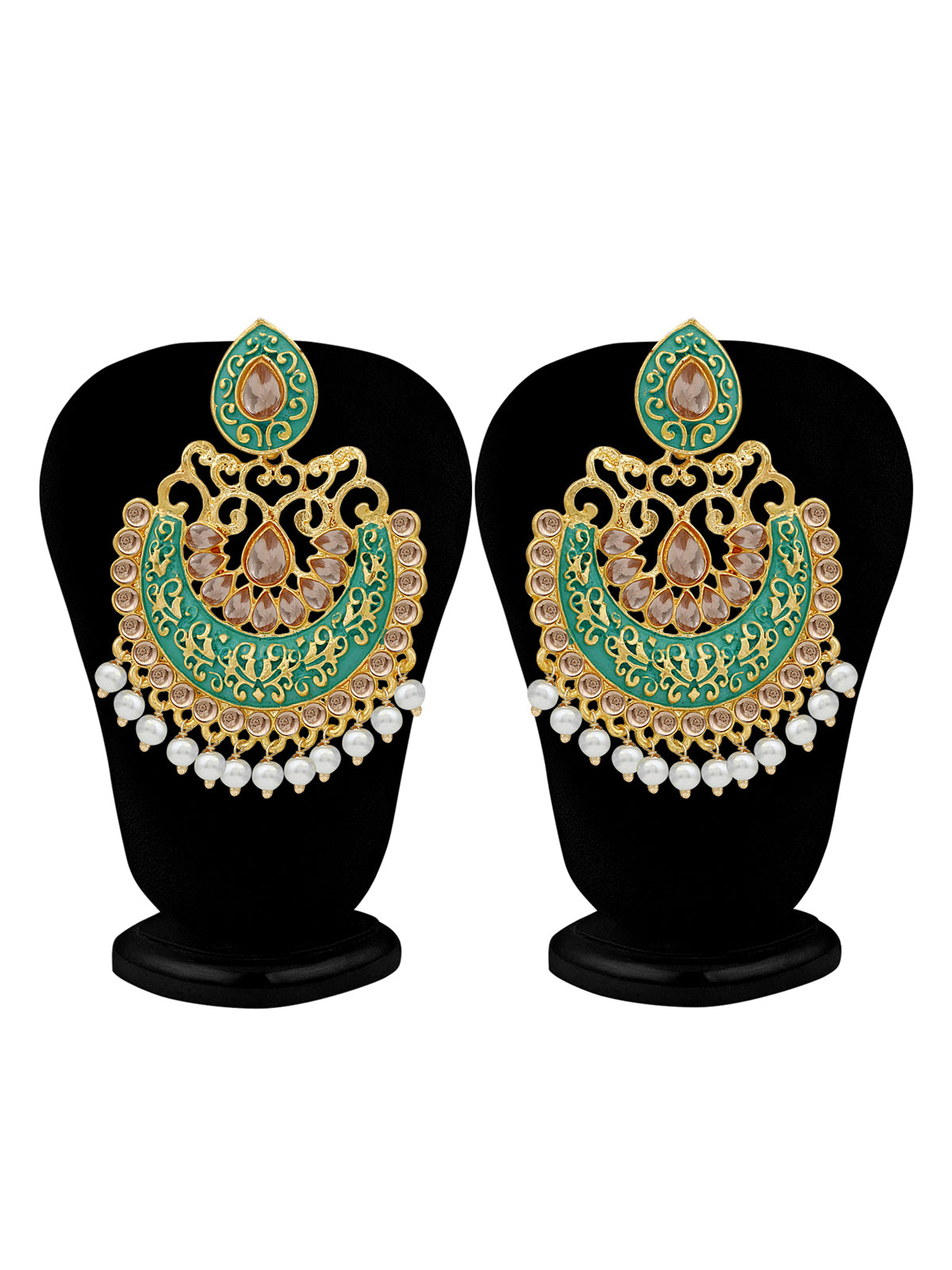 Sukkhi Glistening LCT Gold Plated Pearl Meenakari Chandbali Earring For Women SKR56814