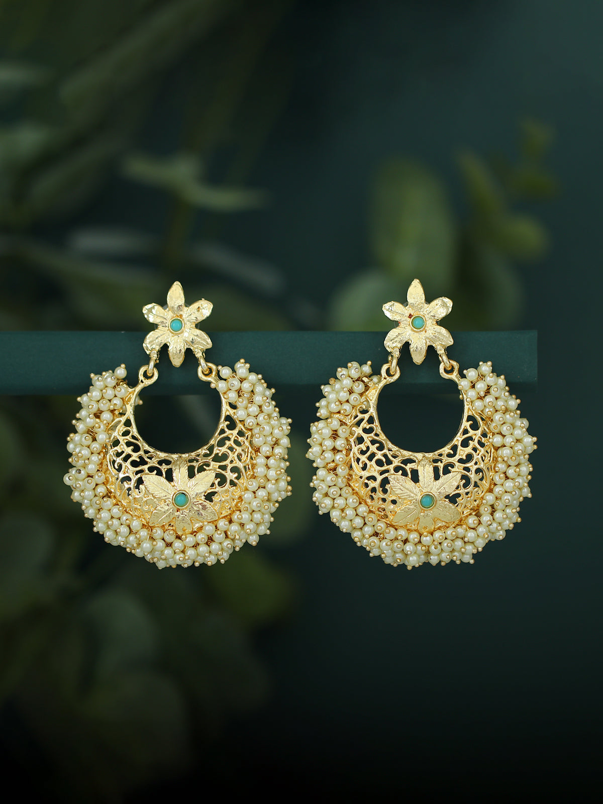 Sukkhi Floral Gold Plated Pearl Chandbali Earring For Women SKR56849