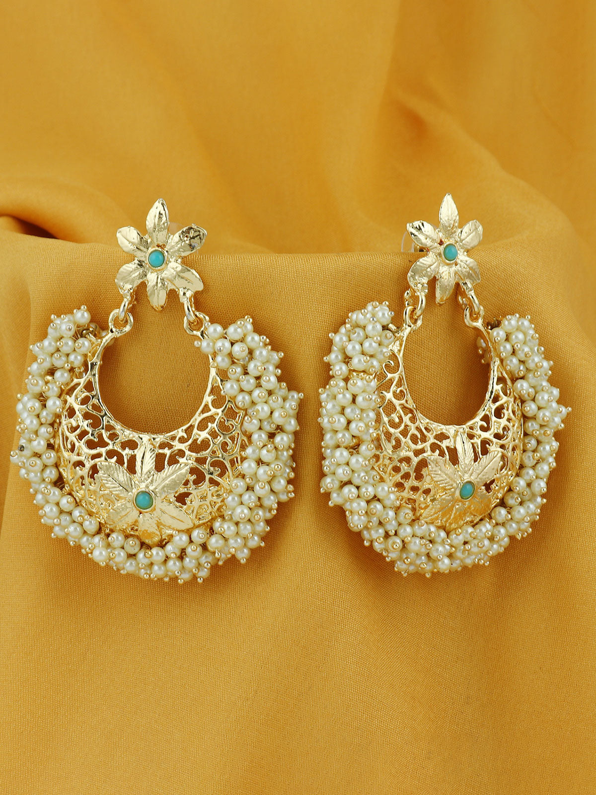 Sukkhi Floral Gold Plated Pearl Chandbali Earring For Women SKR56849