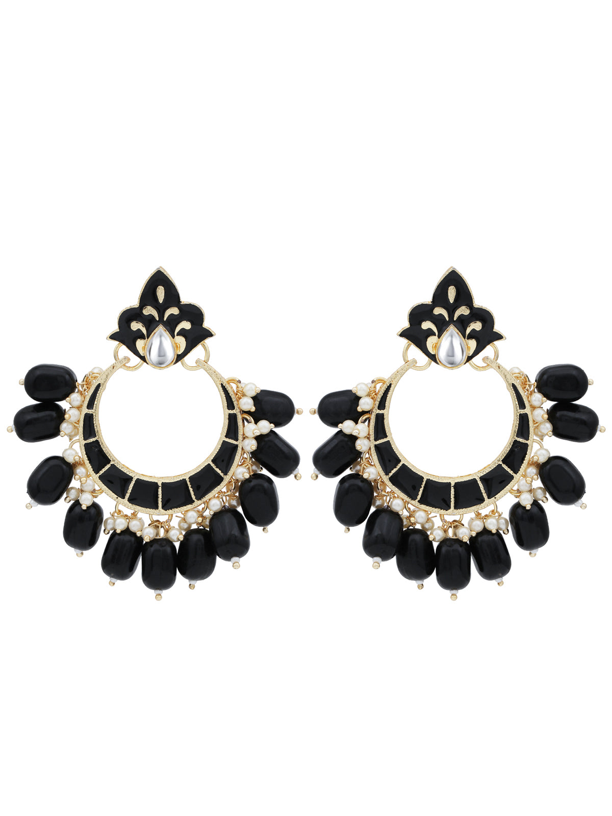 Sukkhi Astonish Pearl Gold Plated Kundan Meenakari Chandbali Earring for Women SKR56886