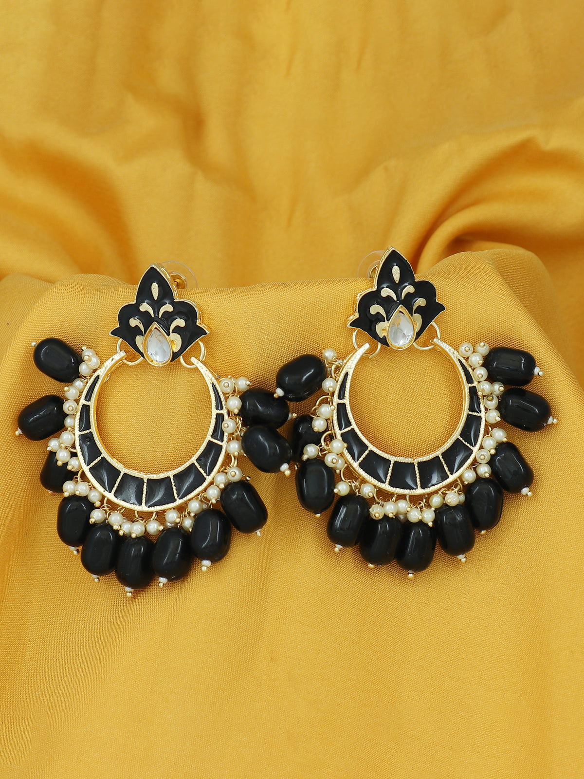 Sukkhi Astonish Pearl Gold Plated Kundan Meenakari Chandbali Earring for Women SKR56886