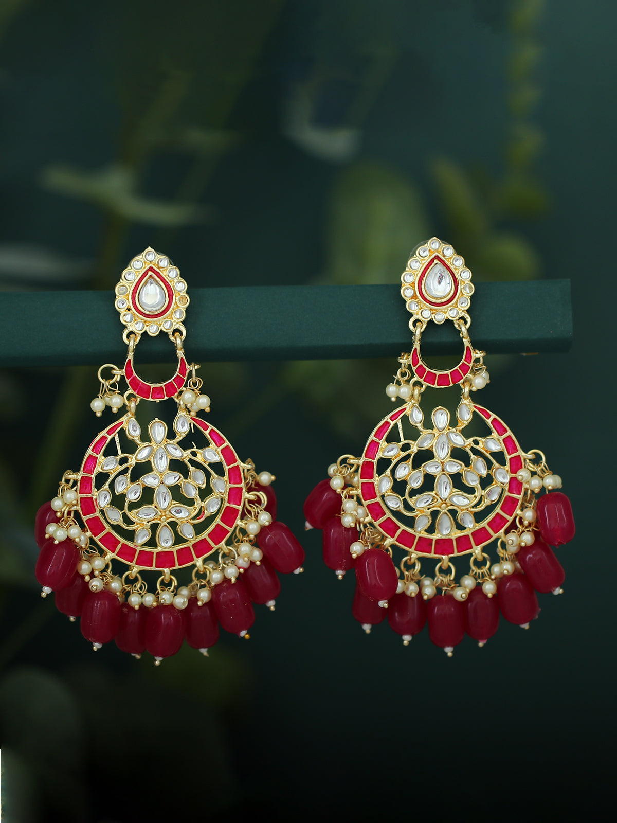 Sukkhi Amazing Pearl Gold Plated Kundan Meenakari Chandbali Earring For Women SKR56903