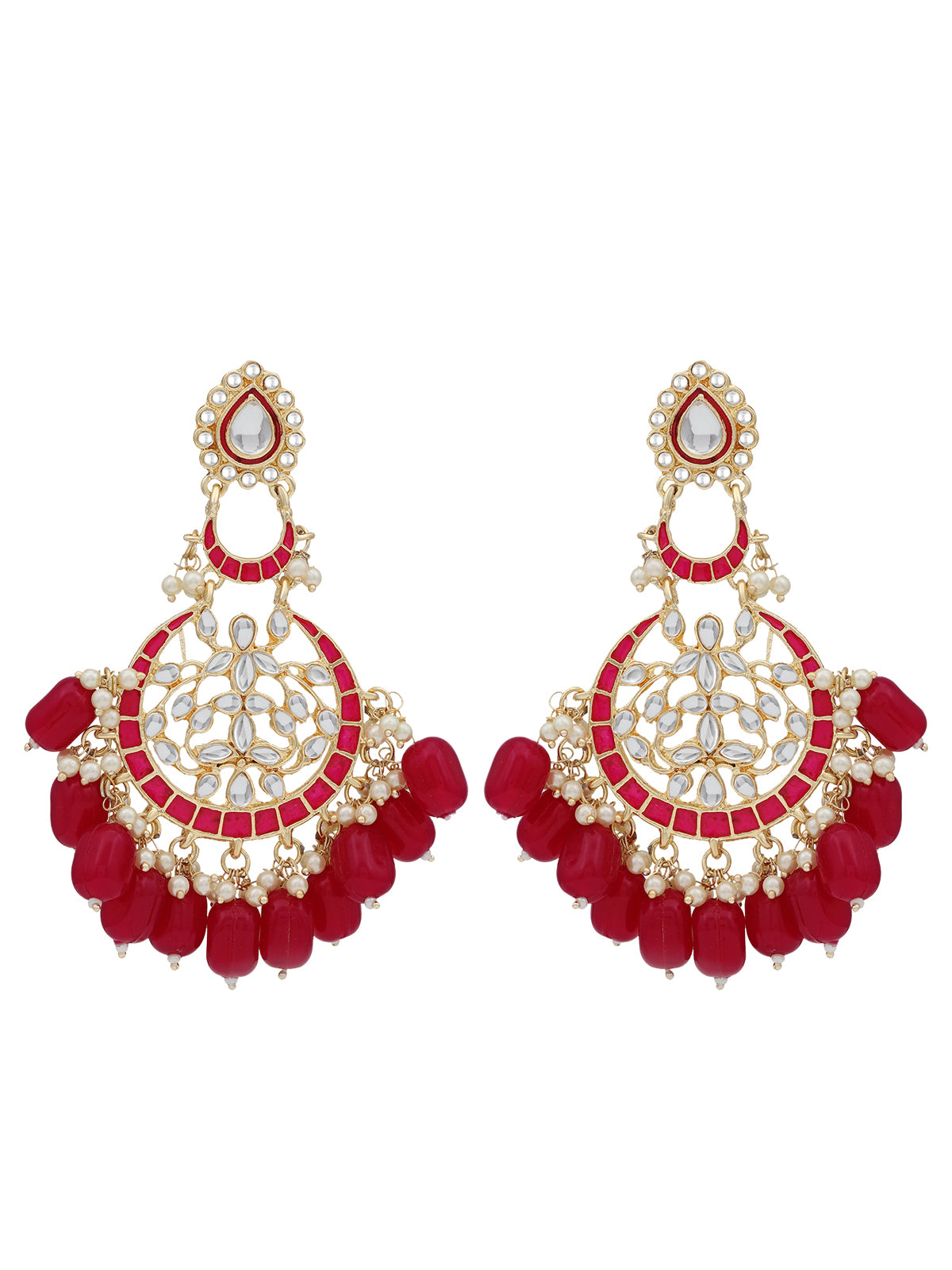 Sukkhi Amazing Pearl Gold Plated Kundan Meenakari Chandbali Earring For Women SKR56903