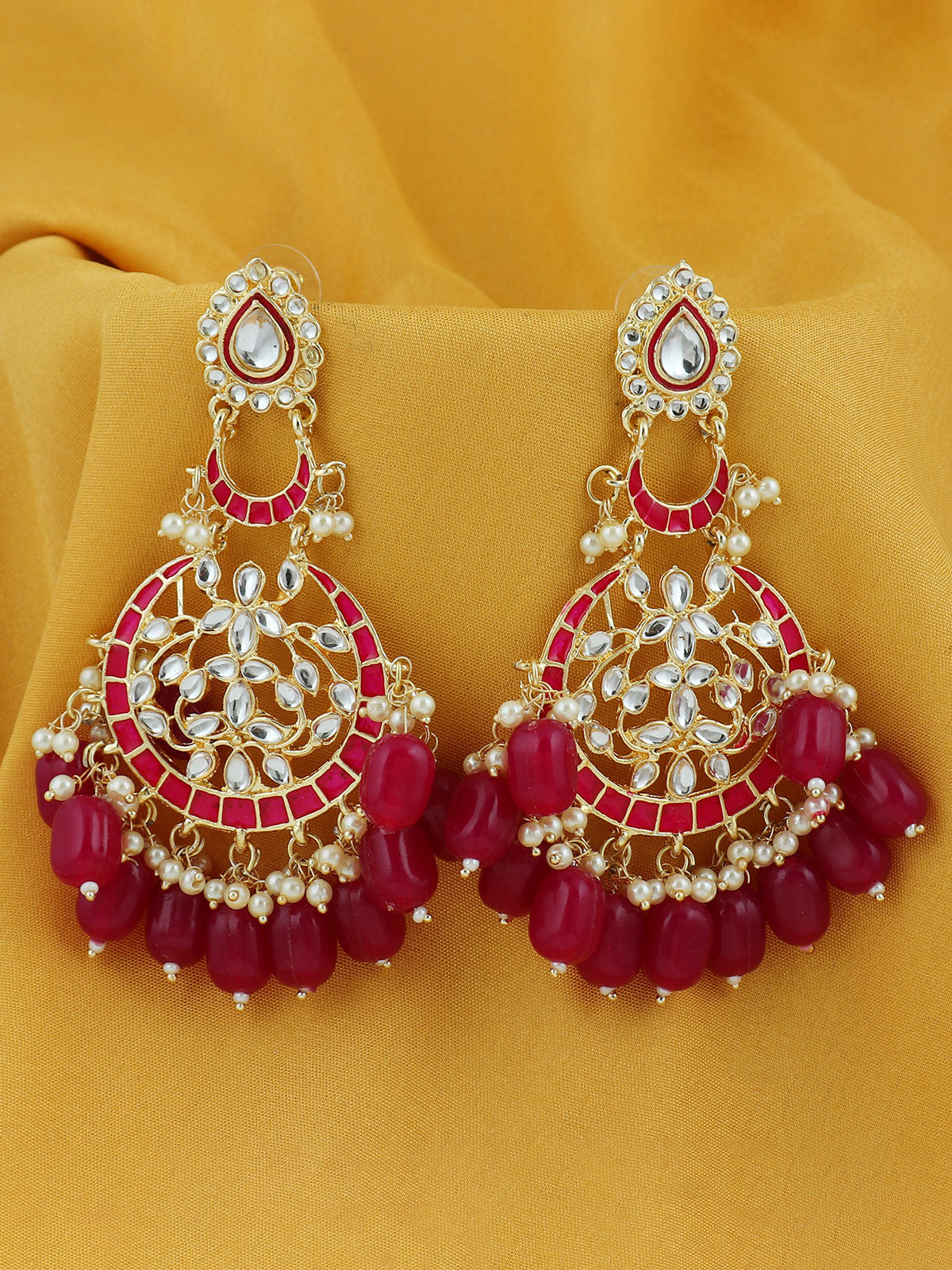 Sukkhi Amazing Pearl Gold Plated Kundan Meenakari Chandbali Earring For Women SKR56903