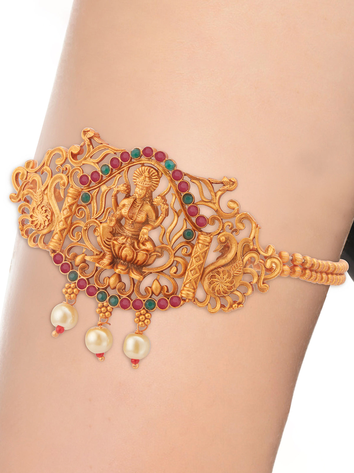 Sukkhi Artistically Pearl Gold Plated Goddess Laxmi Bajuband For Women SKR61663