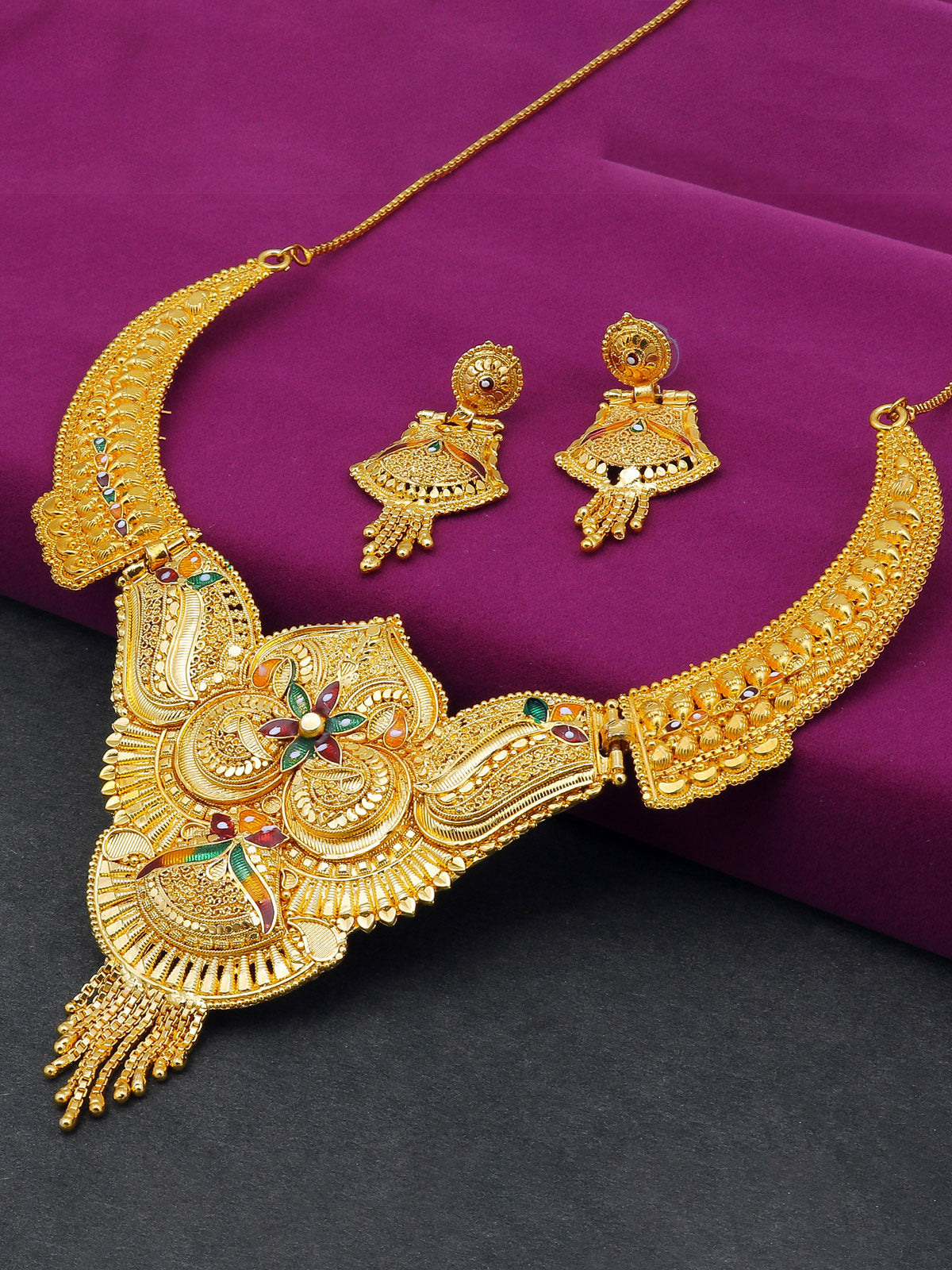 Sukkhi Ethnic 24 Carat Gold Plated Floral Meenakari Choker Necklace Set for Women SKR67387