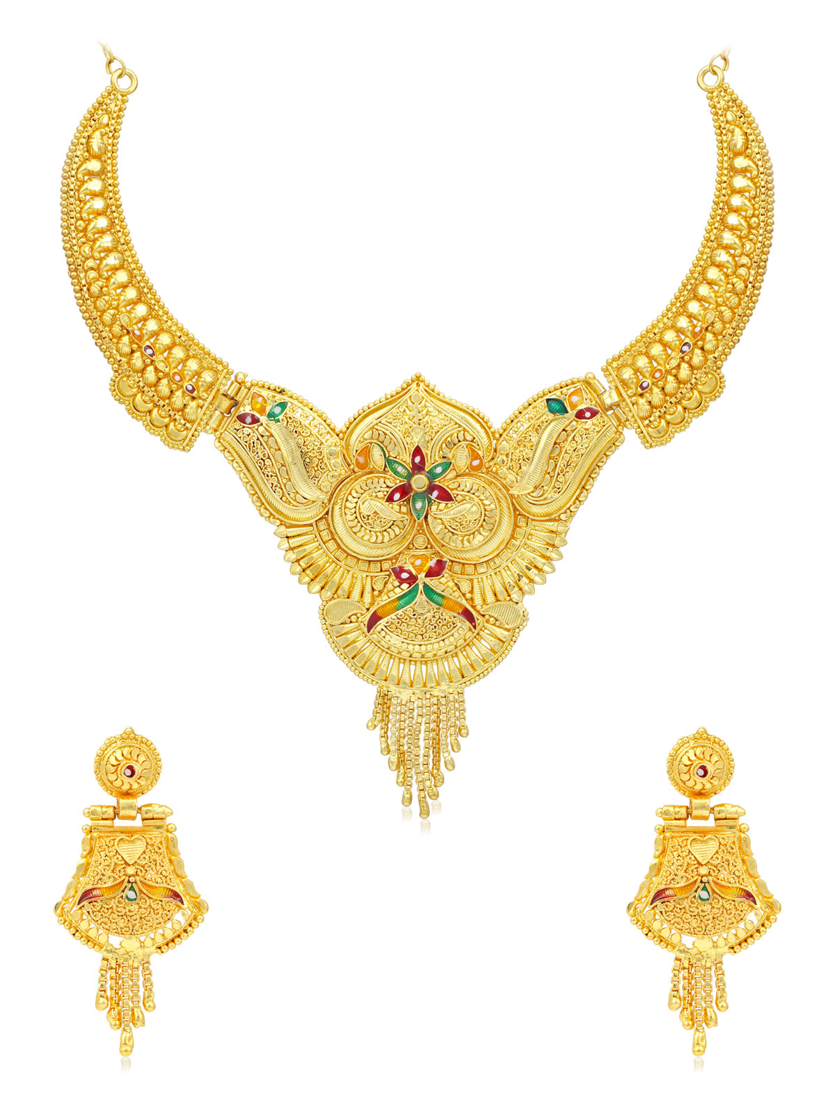 Sukkhi Ethnic 24 Carat Gold Plated Floral Meenakari Choker Necklace Set for Women SKR67387