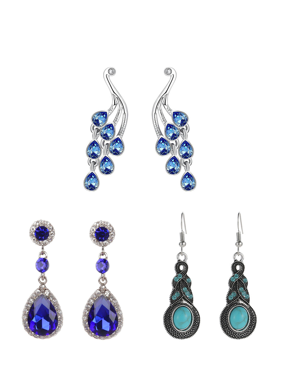 Sukkhi Amazing Gold and Rhodium Plated Crystals from Swarovski Dangle Pair of 3 Earring Combo For Women|SKR69214