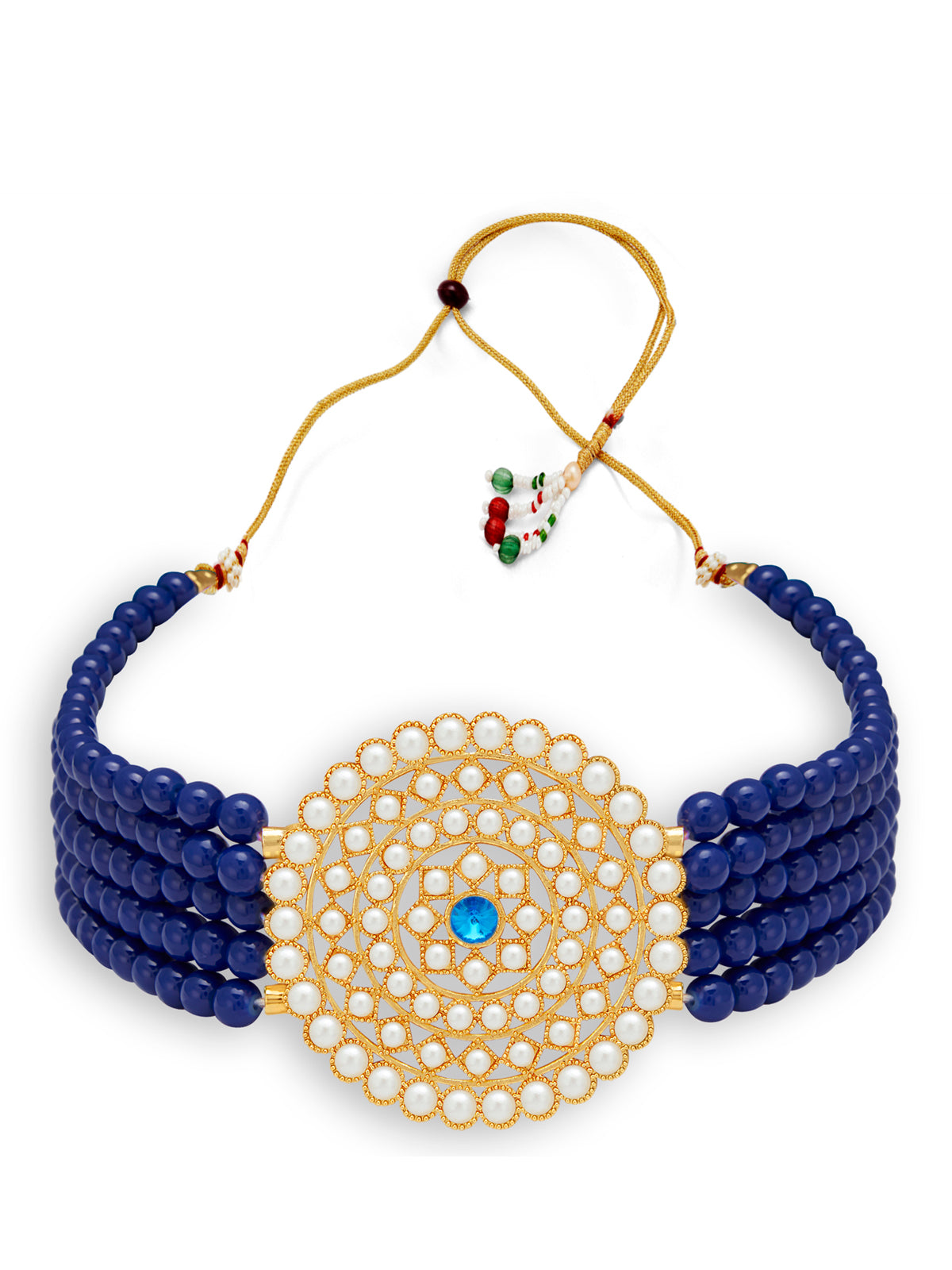 Sukkhi Lovely Gold Plated Dark Blue Pearl Choker Necklace Set for Women SKR70058