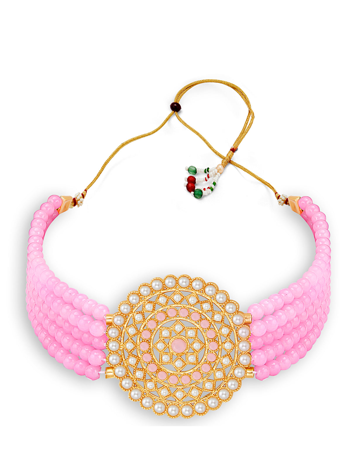 Sukkhi Classic Gold Plated Pastel Pink & White Pearl Choker Necklace Set for Women SKR70451