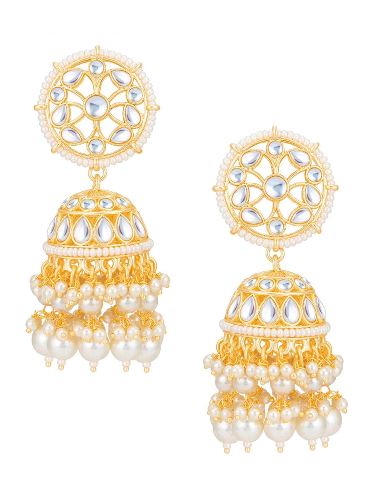 Sukkhi Delicate Kundan Gold Plated Pearl Jumki Earring Set for Women SKR85640