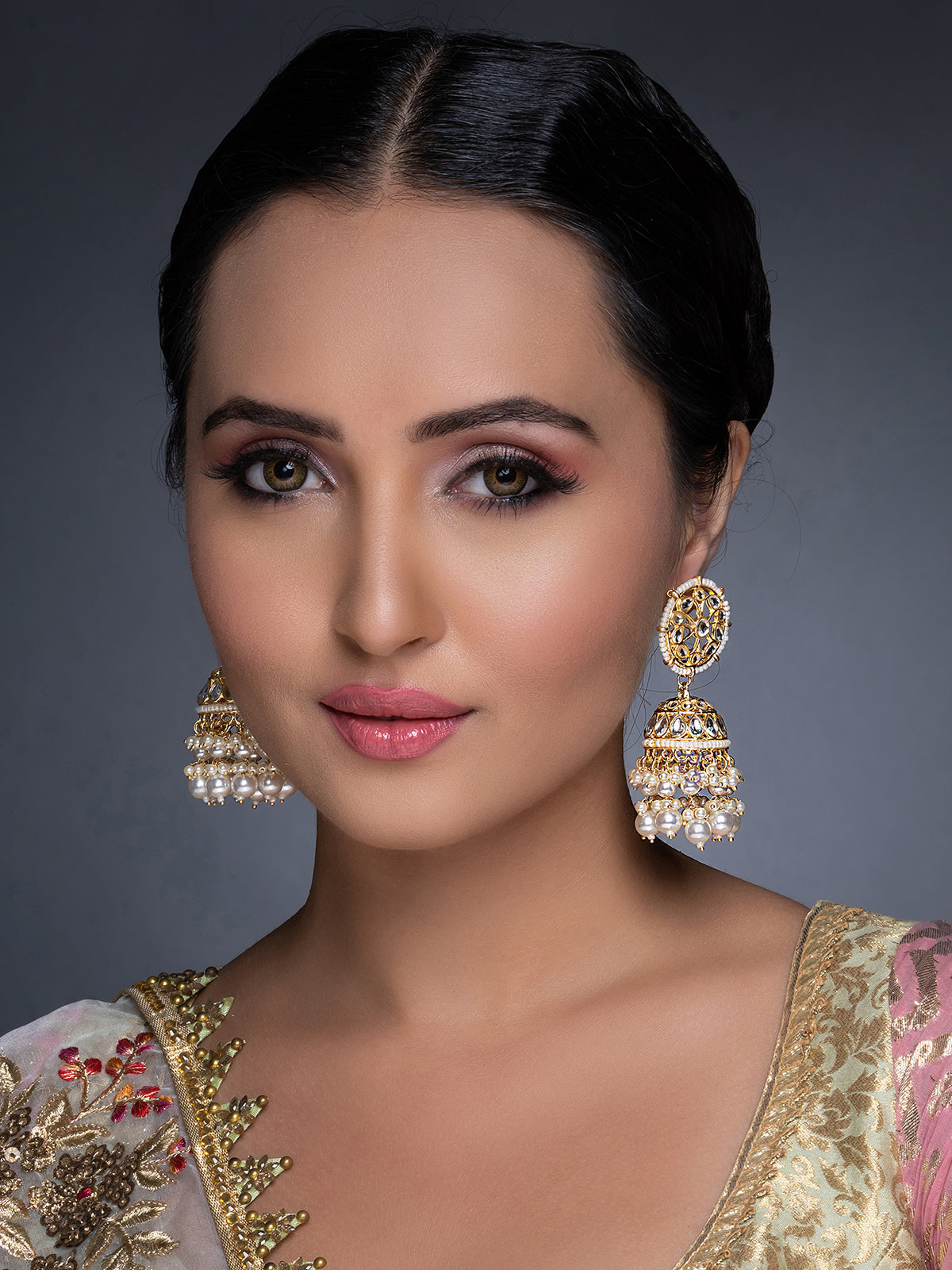 Sukkhi Delicate Kundan Gold Plated Pearl Jumki Earring Set for Women SKR85640