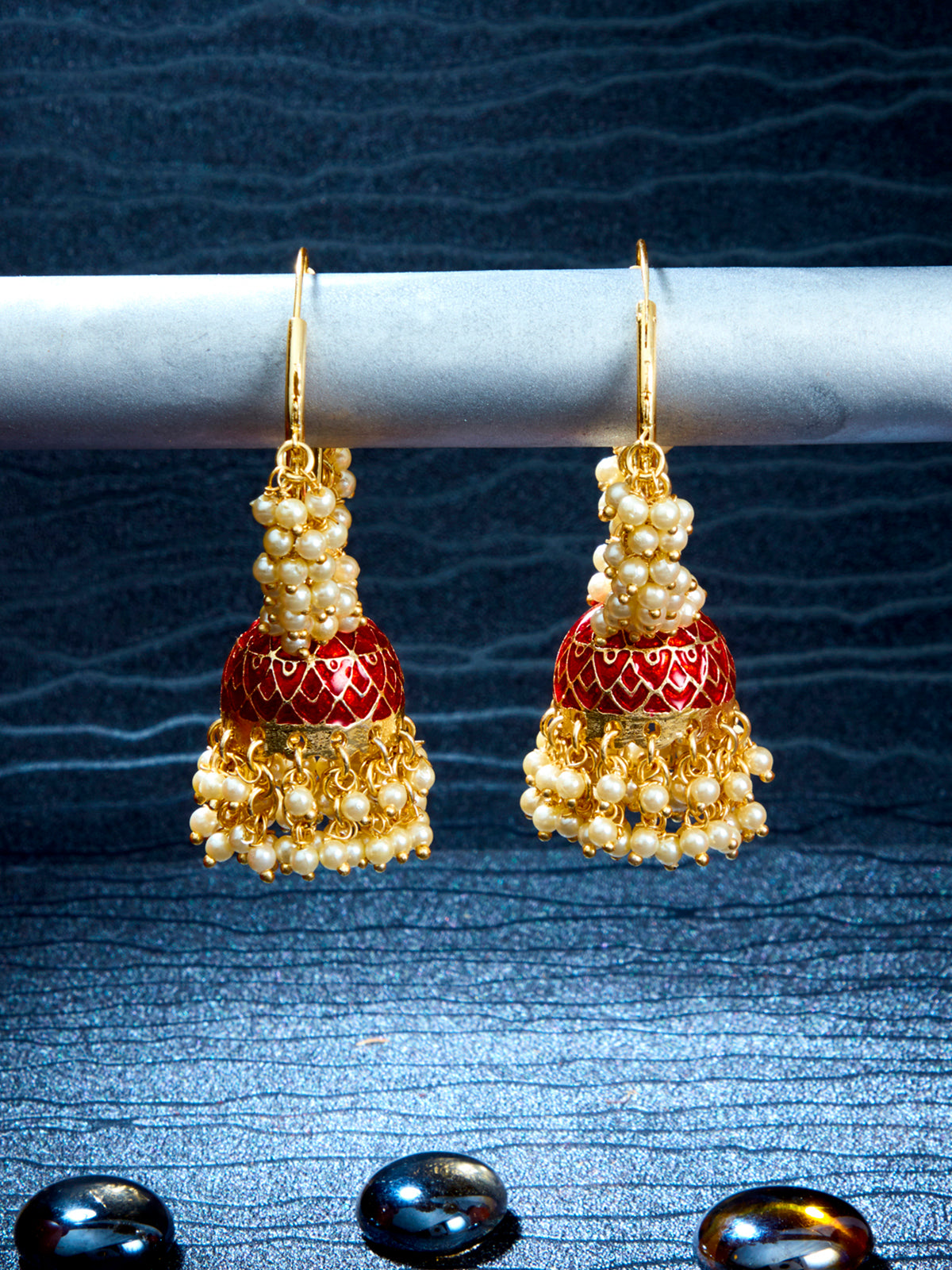Sukkhi Charming Pearl Gold Plated Meenakari Jumki Earring Set for Women SKR85641