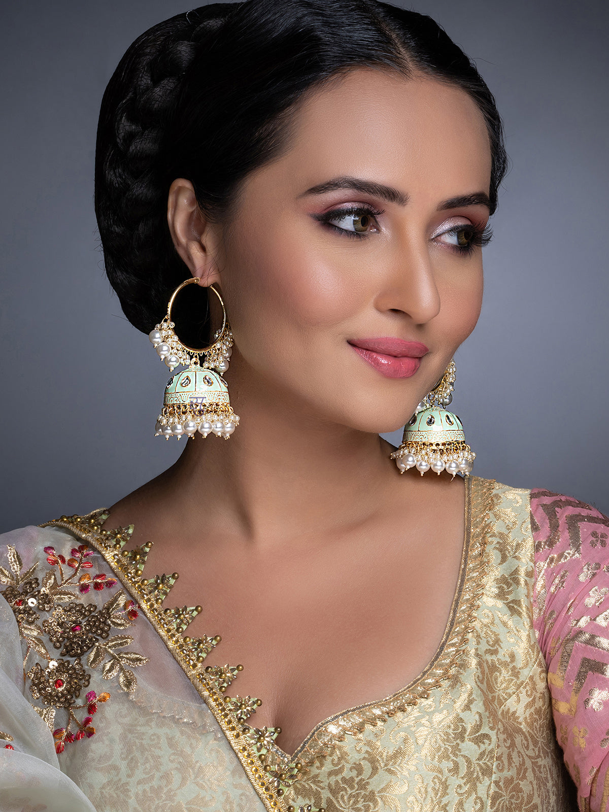 Sukkhi Elegant Pearl Gold Plated Mint Collection Kundan Earring Set for Women SKR85658