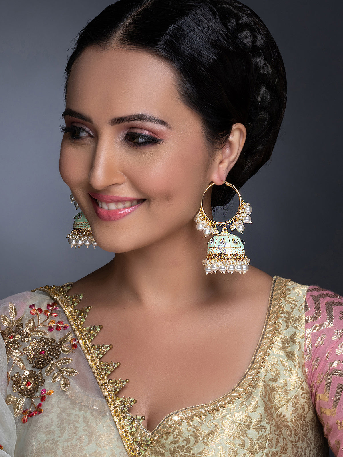 Sukkhi Elegant Pearl Gold Plated Mint Collection Kundan Earring Set for Women SKR85658