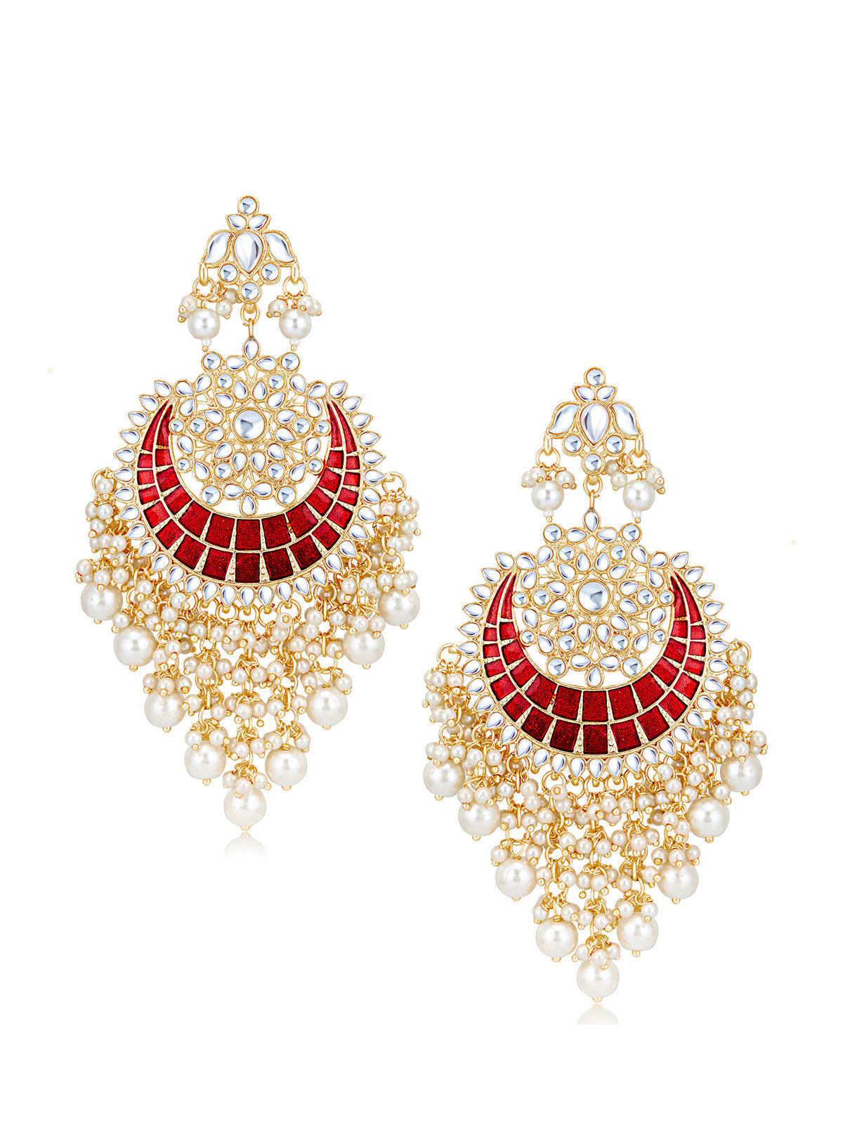 Sukkhi Glamorous Pearl Gold Plated Kundan Meenakari Earring Set for Women SKR85660