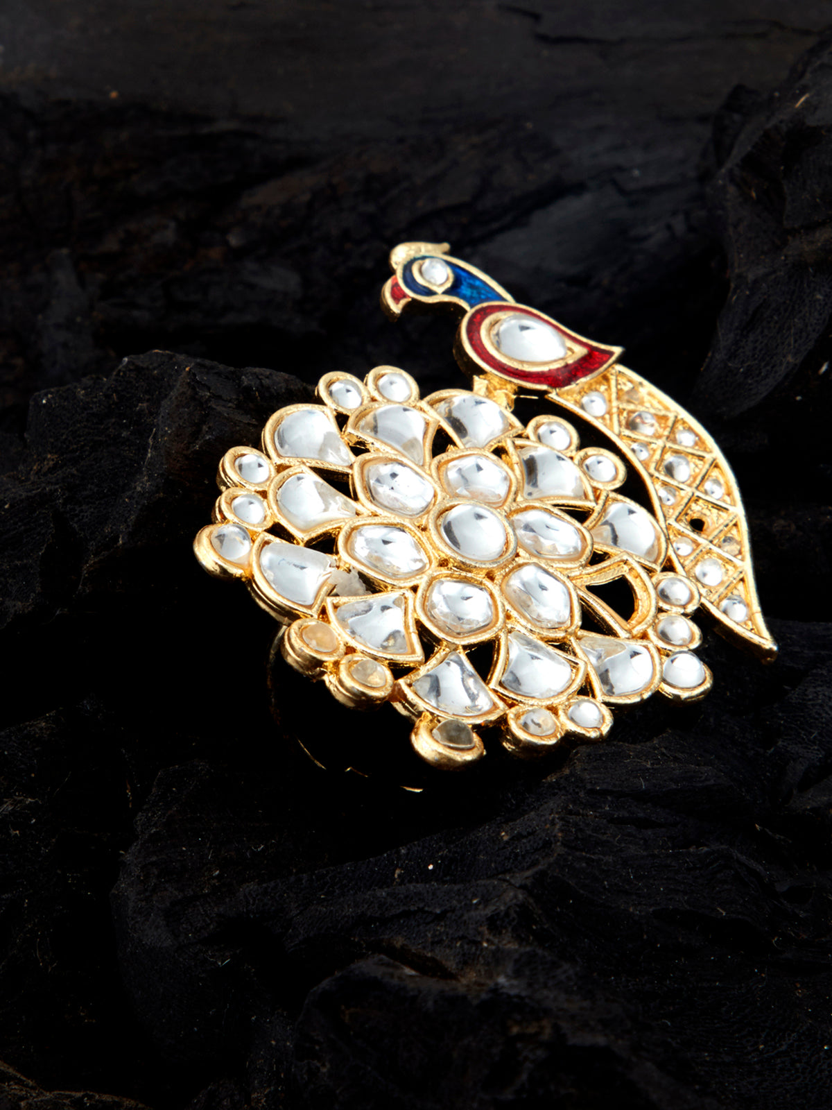 Sukkhi Spectacular Kundan Gold Plated Meenakari Ring for Women SKR85667