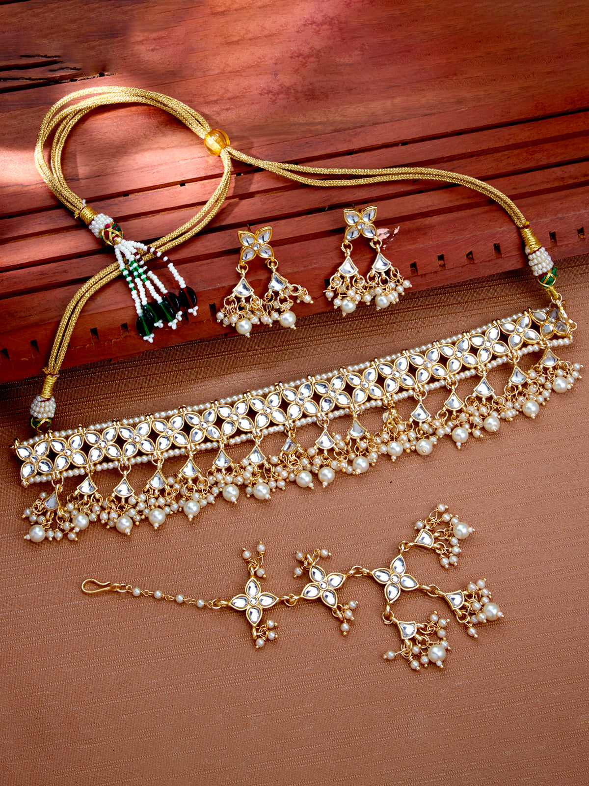 Sukkhi Youthful Kundan Gold Plated Pearl Choker Necklace Set for Women SKR85687