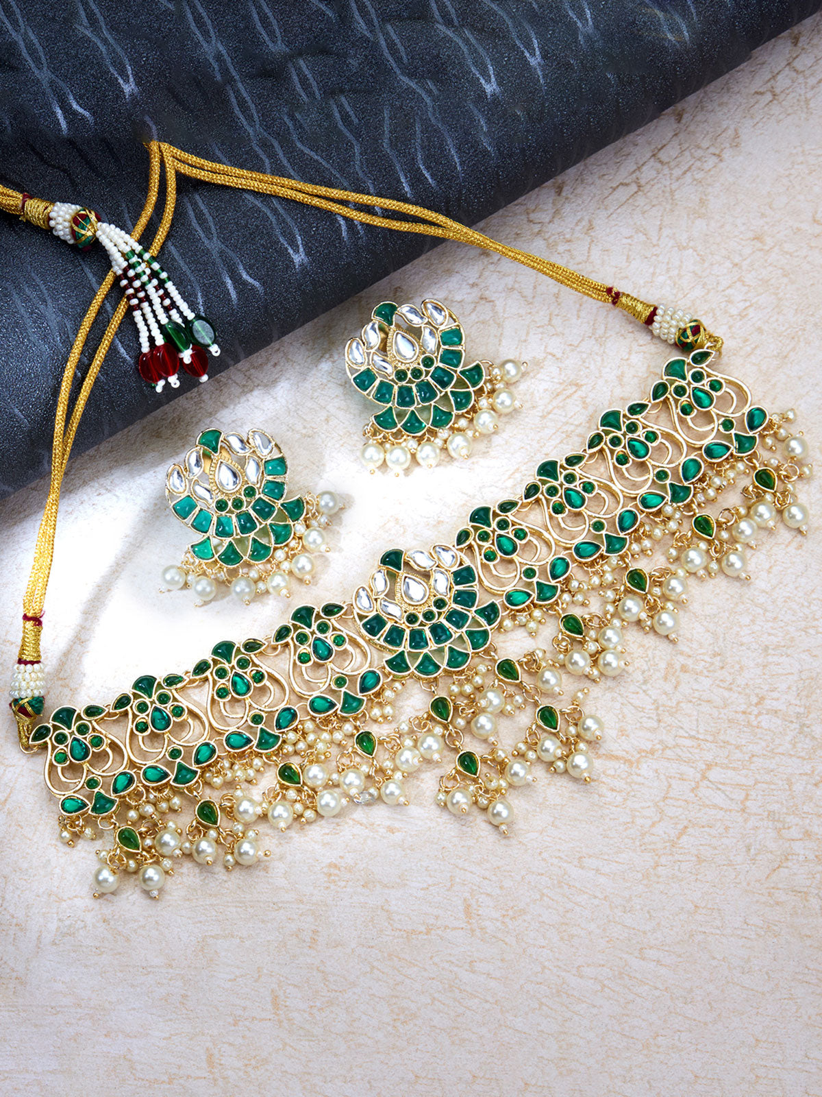Sukkhi Ravishing Gold Plated Pearl Choker Necklace Set for Women SKR85692