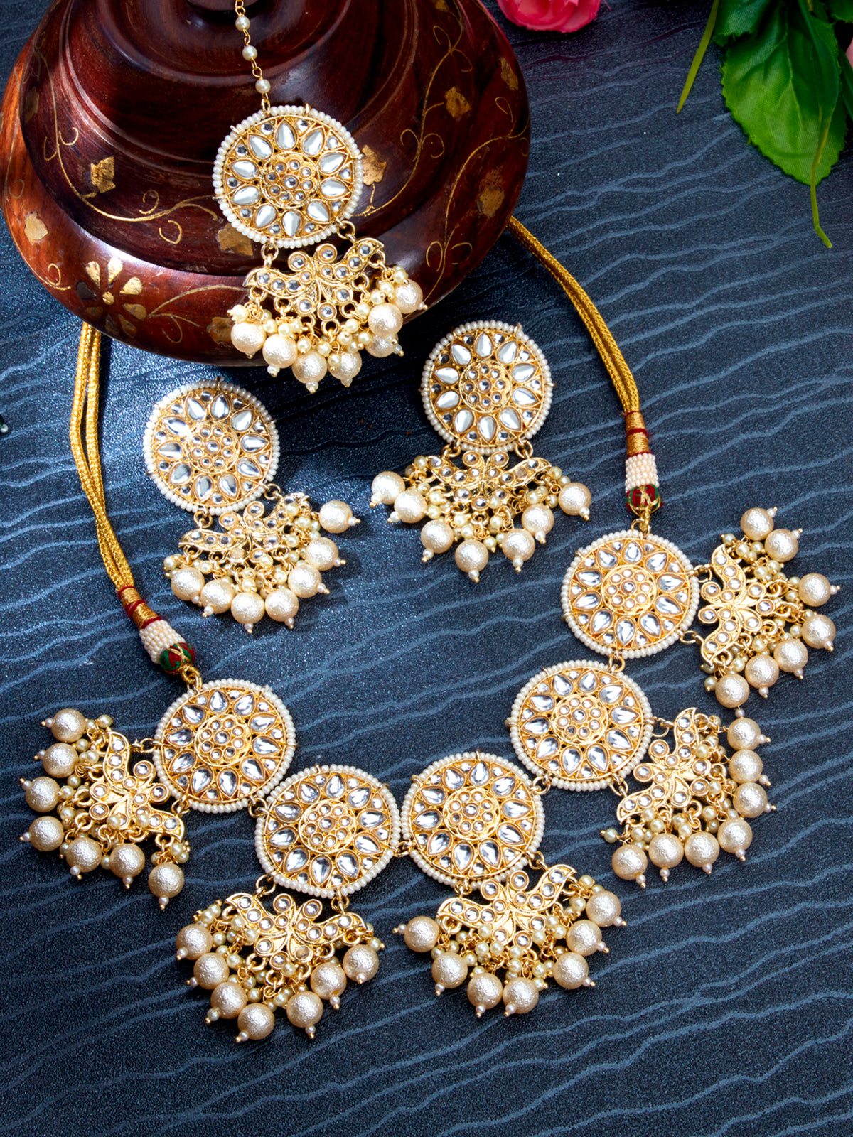 Sukkhi Marquise Kundan Gold Plated Pearl Choker Necklace Set for Women SKR85700