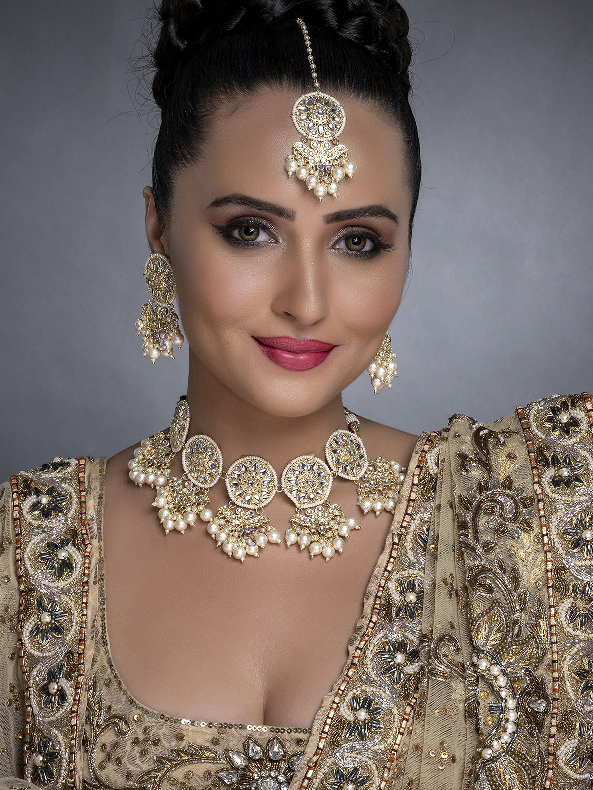 Sukkhi Marquise Kundan Gold Plated Pearl Choker Necklace Set for Women SKR85700