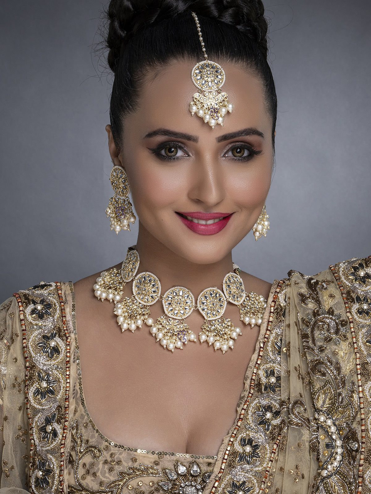 Sukkhi Marquise Kundan Gold Plated Pearl Choker Necklace Set for Women SKR85700