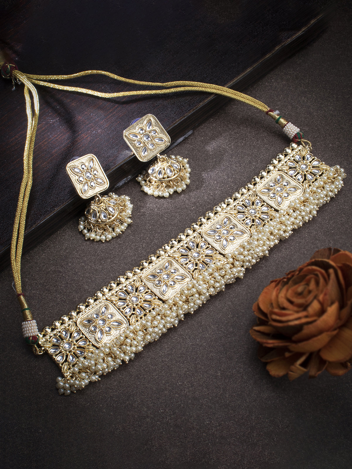 Sukkhi Adorable Kundan Gold Plated Pearl Choker Necklace Set for Women SKR85702