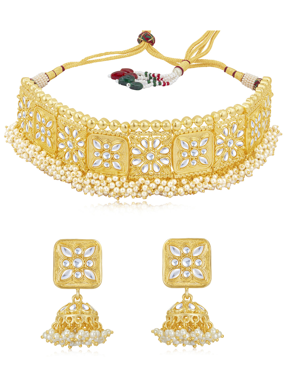 Sukkhi Adorable Kundan Gold Plated Pearl Choker Necklace Set for Women SKR85702