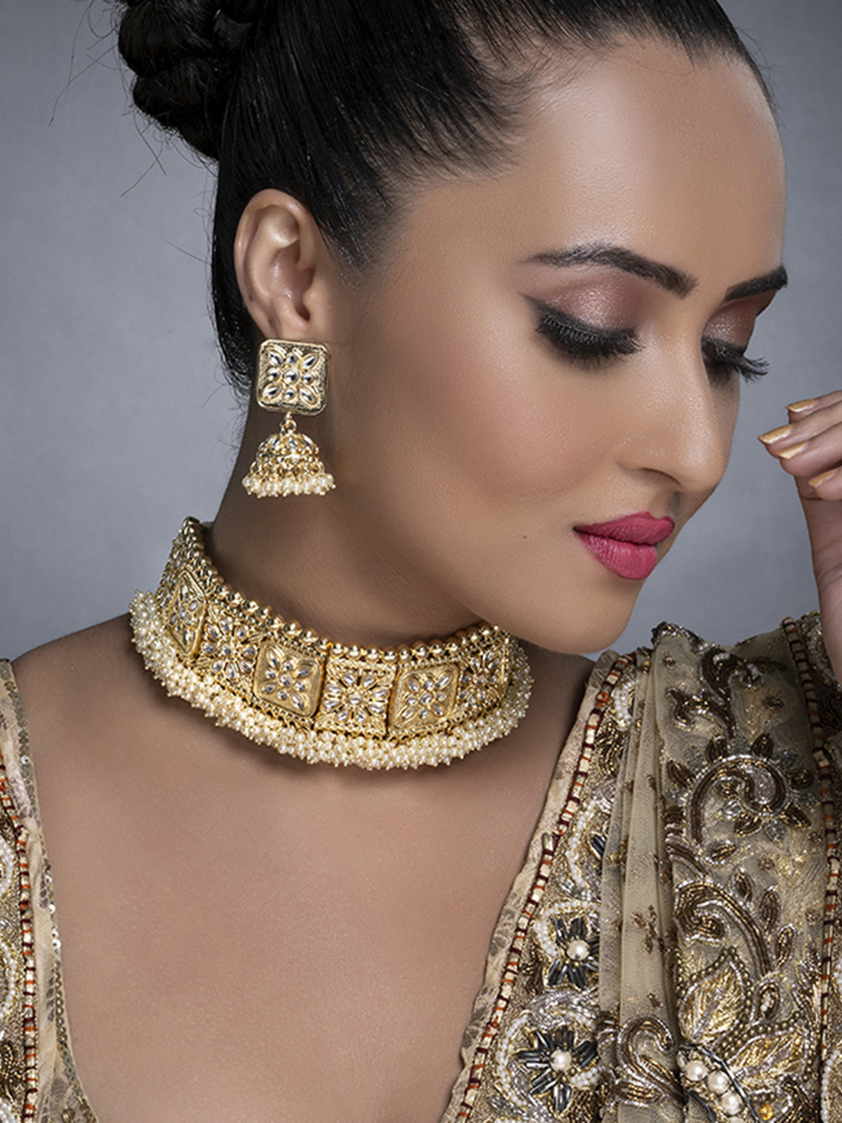 Sukkhi Adorable Kundan Gold Plated Pearl Choker Necklace Set for Women SKR85702